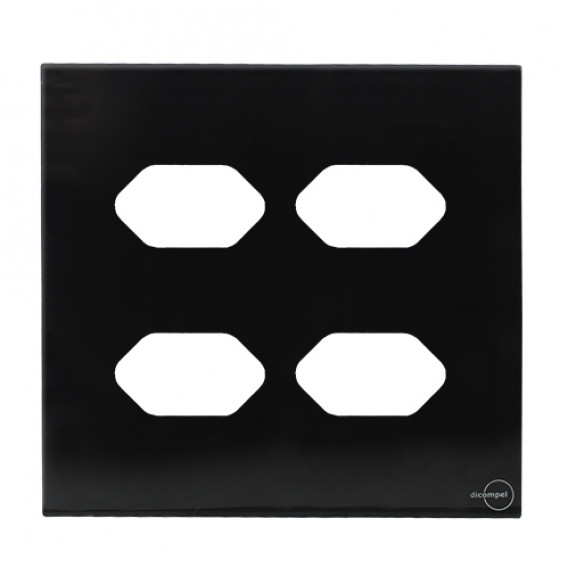 Placa p/ 4 Tomadas 4x4 - Novara Glass Preto Brilhante